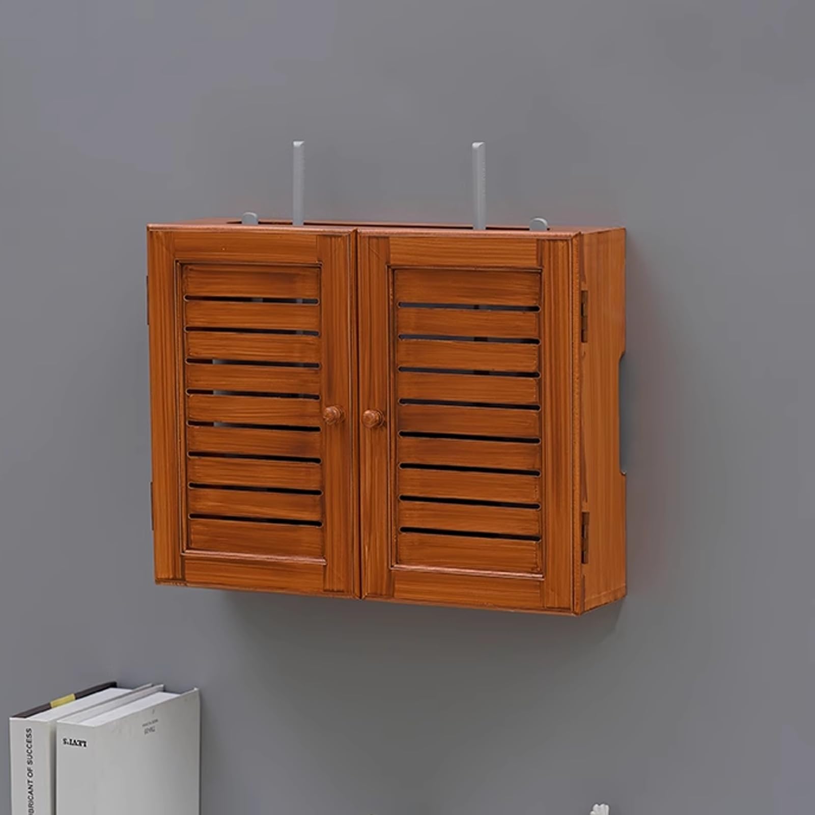 WiFi Storage Box Wall Mount WiFi Router Box Hider Decorative Router Storage Modem Wall Mount Home Media Storages Cabinet for Bedroom Living Room(Chestnut,47cm/18.5in)