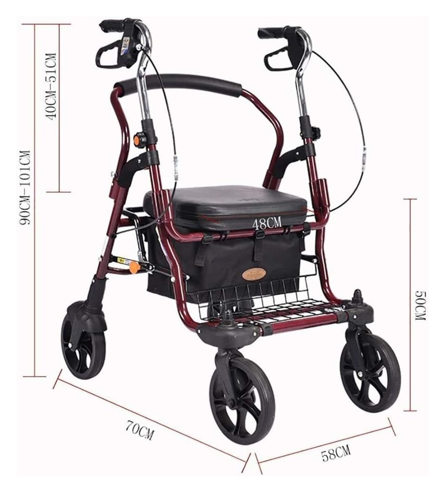 Andador Vertical, Andador Rollator con Asiento, con 4 Ruedas y Asiento Grande para Personas Mayores, Ruedas de 8 Pulgadas, Canasta y Frenos