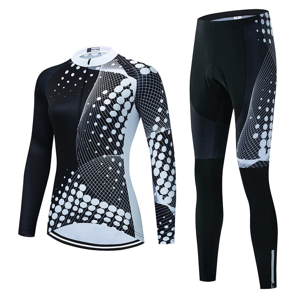 SUDU SUDOWomen's Cycling Clothing Set Long Sleeve Road Bike Shirt Cycling Jersey Bicycle Pants with Gel Padded