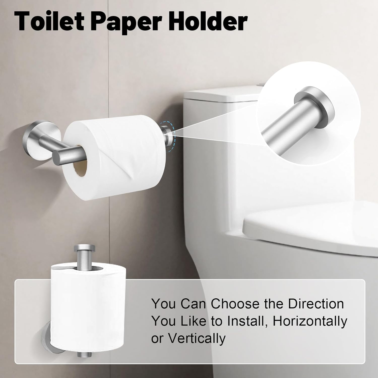 5 Pieces Brushed Nickel Bathroom Hardware Accessories Set SUS304 Stainless Steel Towel Bar Holder Set, 23.6Inch Towel Racks for Bathroom, Robe Towel Hooks, Toilet Paper Holder Wall Mounted