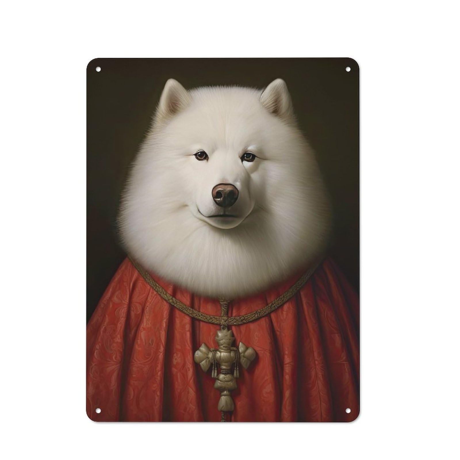 Junmoney Style-1 Industrial Decorative Metal Plaque 40X30cm Featuring Samoyed The Pope, Urban Room Decor For Flat, Bar, Studio Or Gallery Wall