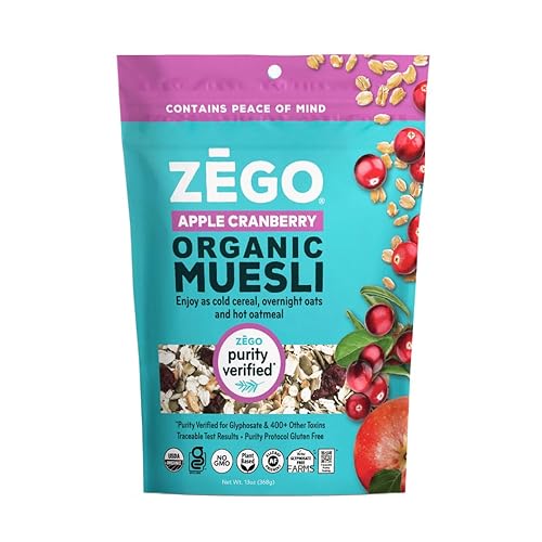 ZEGO Foods Organic Superfood Avena y Muesli, certificado sin gluten (manzana y arándano) 13 onzas