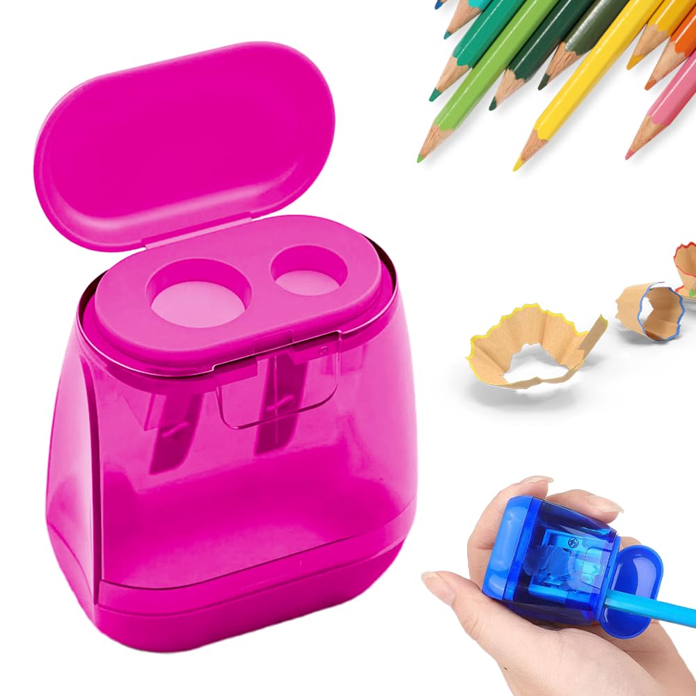 4 Pcs Pencil Sharpeners with Lid, 2026 New Dual Hole Sharpener, Colored Handheld Sharpener Suitable for Kids Adults Students School Class Home Office (Pink)