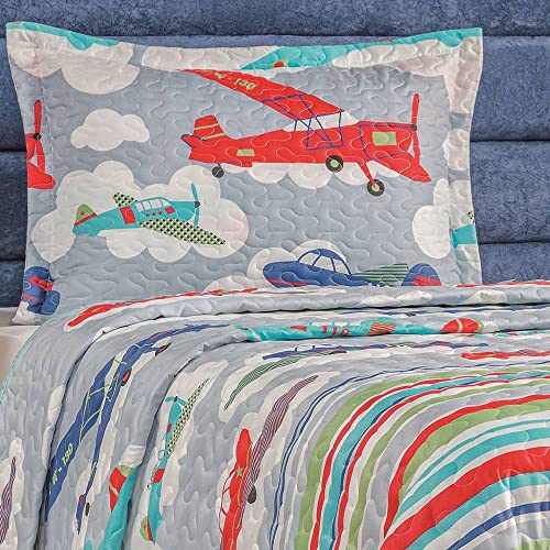 Colcha Bouti Cobre Leito Solteiro Infantil Dupla Face Estampado Avião
