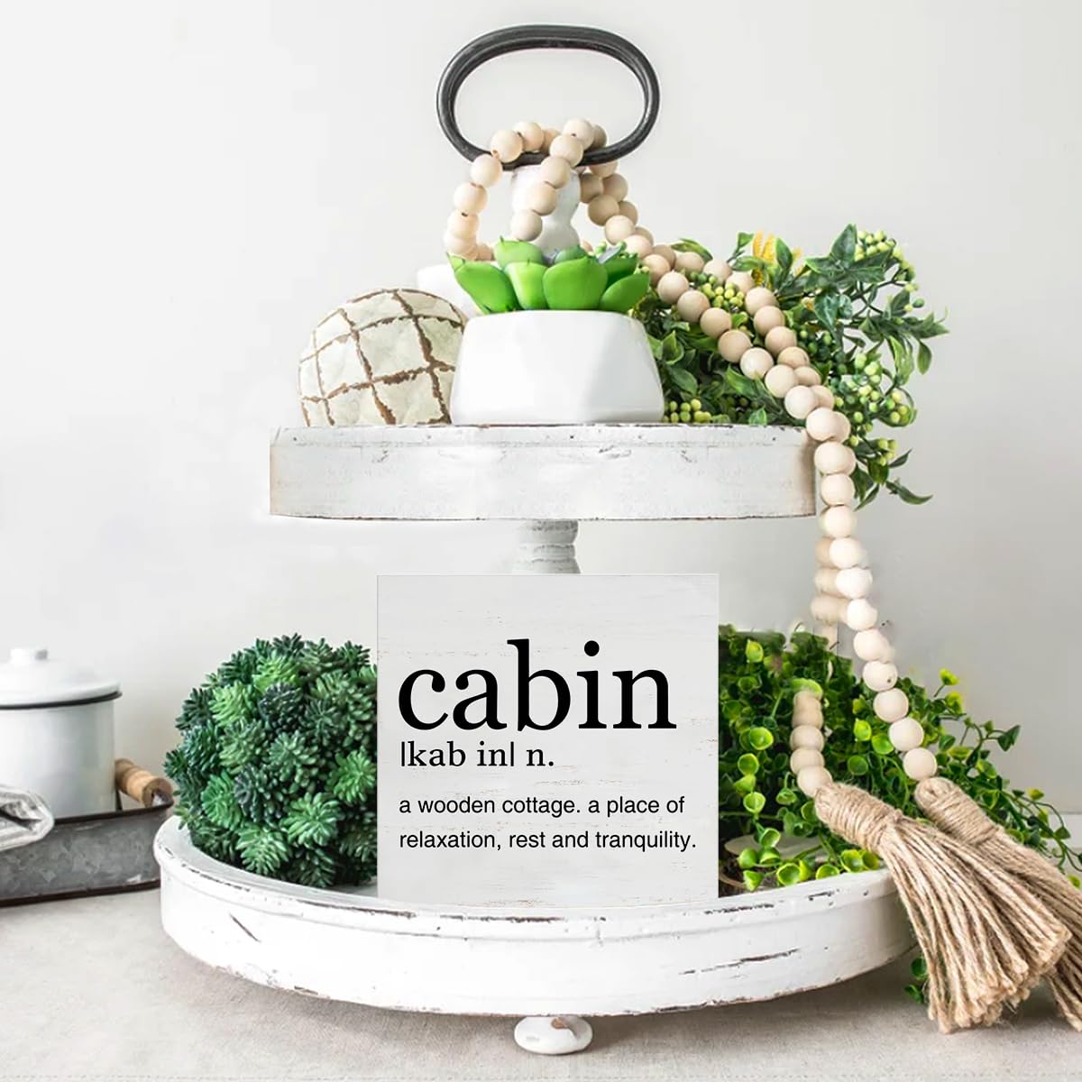 Cabin Definition Art Wooden Box Sign Rustic Farmhouse Cabin Desk Decorative Wooden Sign Home Decor for Table Shelf 5 x 5 Inches