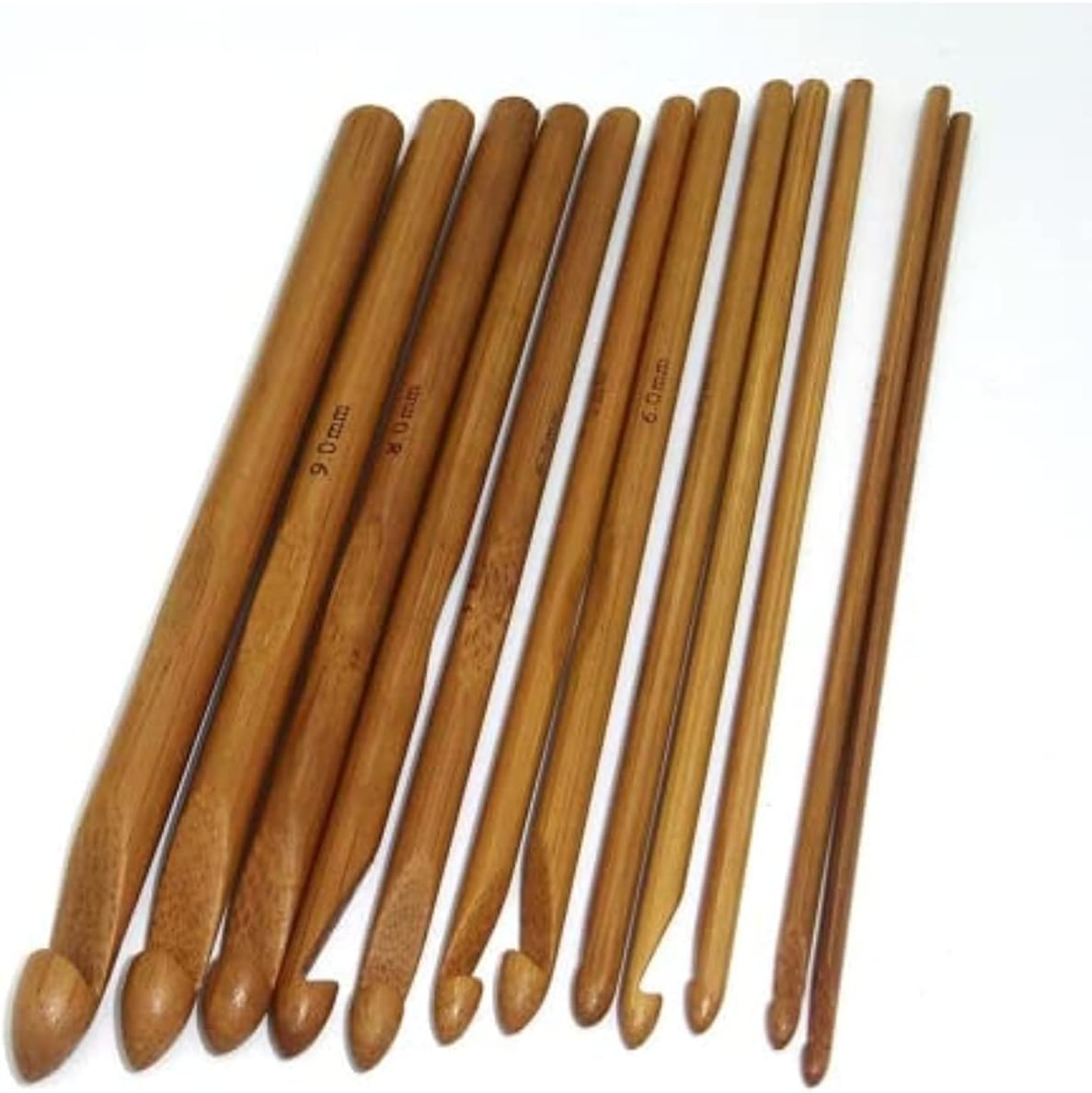 Duobagma Bamboo 12Pcs 6" Crochet Hooks Needle Knitting Hooks Knit Craft Weave Yarn 3 To 10 Mm Diameters