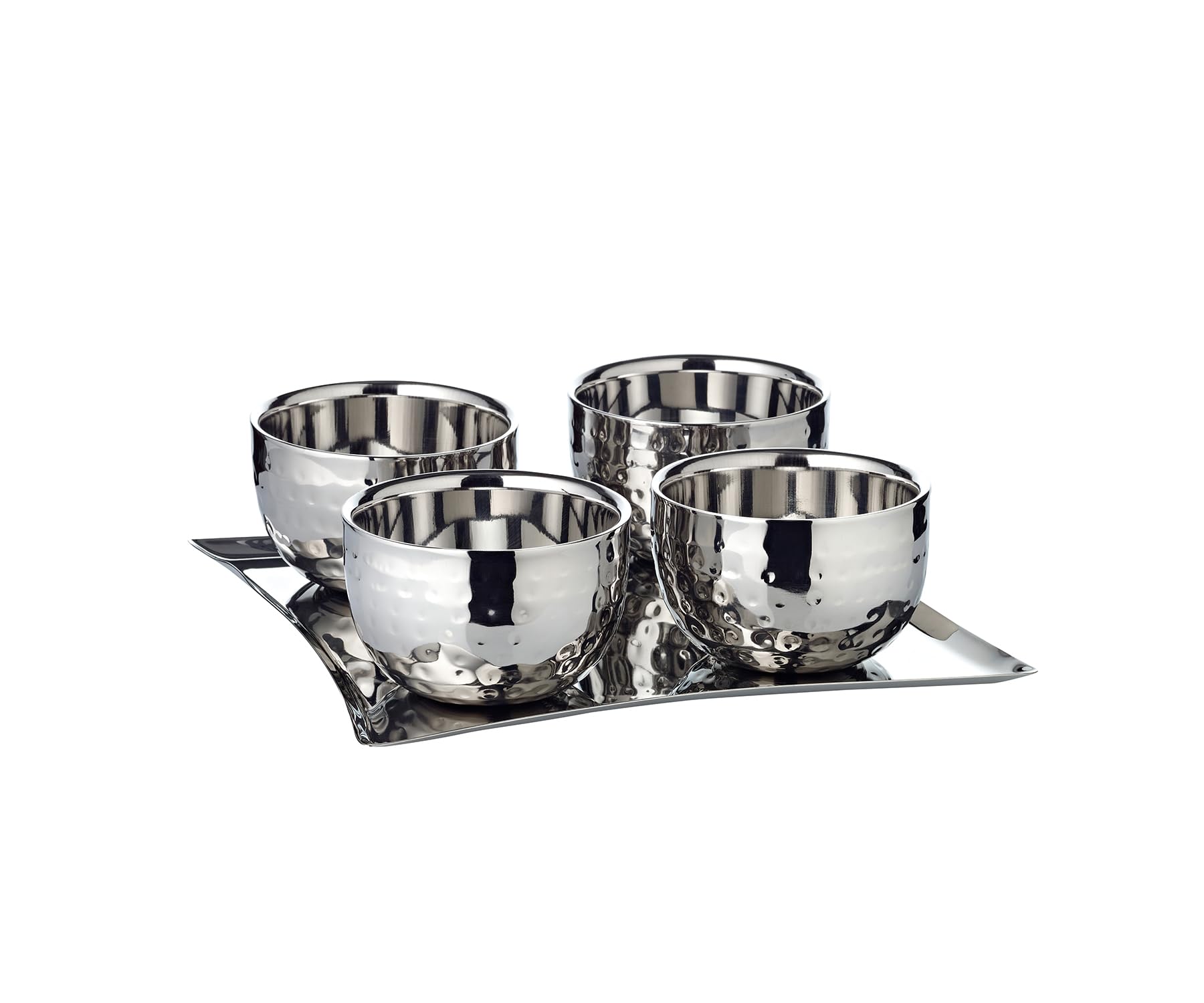 Edzard Ensemble à crème glacée Madeleine, en Plusieurs Parties (Tasse 4X, cuillère 4X, Plateau 20x20cm), en Acier Inoxydable à Double paroi