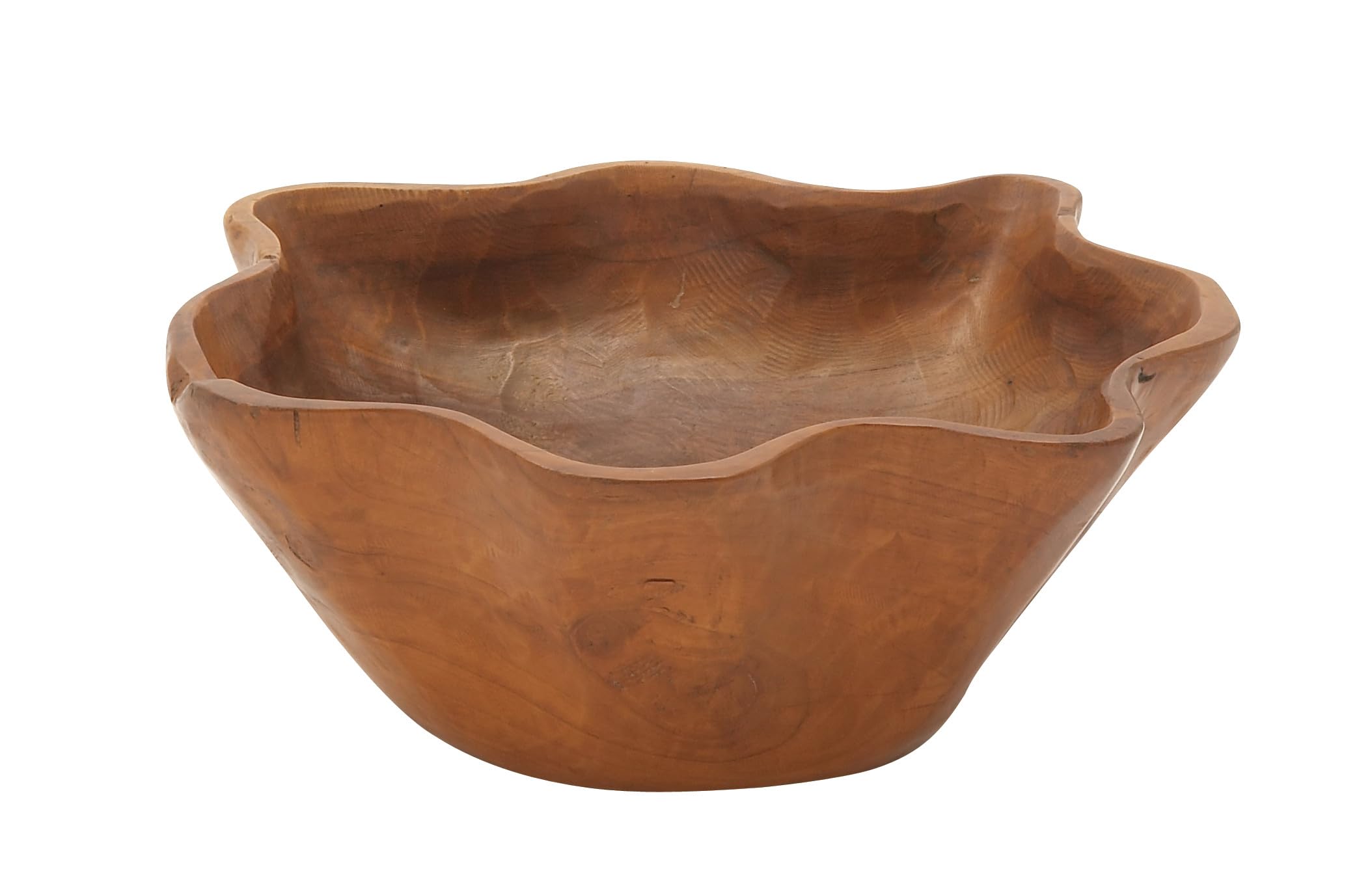 Deco 79 Teak Wood Handmade Live Edge Free Form Decorative Bowl, 14" x 12" x 6", Brown