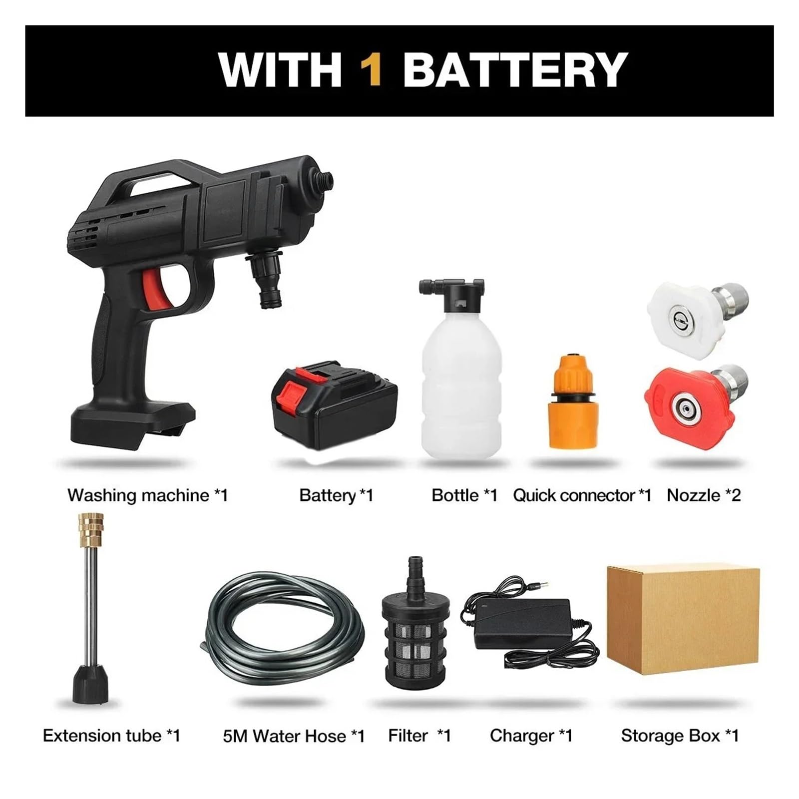 Limpiador Inalámbrico De Alta Presión 1500W, Pistola Agua Pulverizada For Lavado Coches, Máquina Limpieza A For Batería 18V Potente Chorro A PresióN