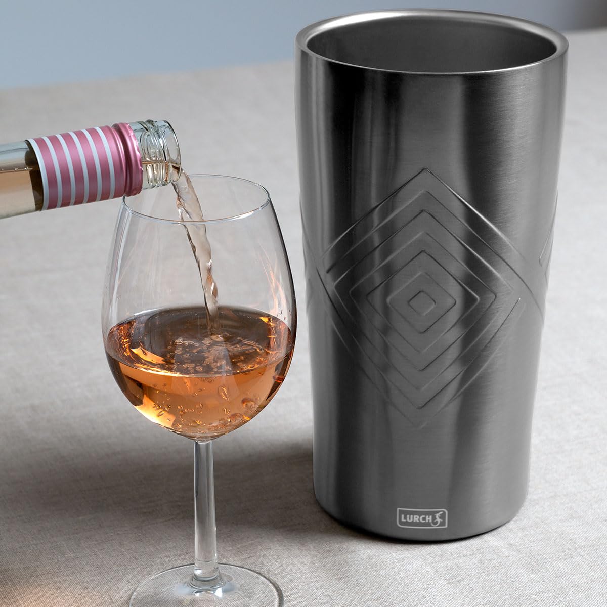 Lurch Refrigeratore per bottiglie di spumante, vino, acqua, limonata in acciaio inox grigio fumo