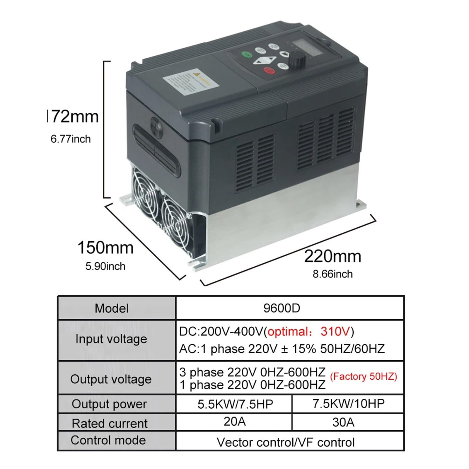 Inversor de frecuencia Solar de 220 V, 0,75-7,5 kW, convertidor de frecuencia Variable for Motores de Bomba de Agua de CA, variadores de CA trifásicos.(2.2KW DC200V-400V)