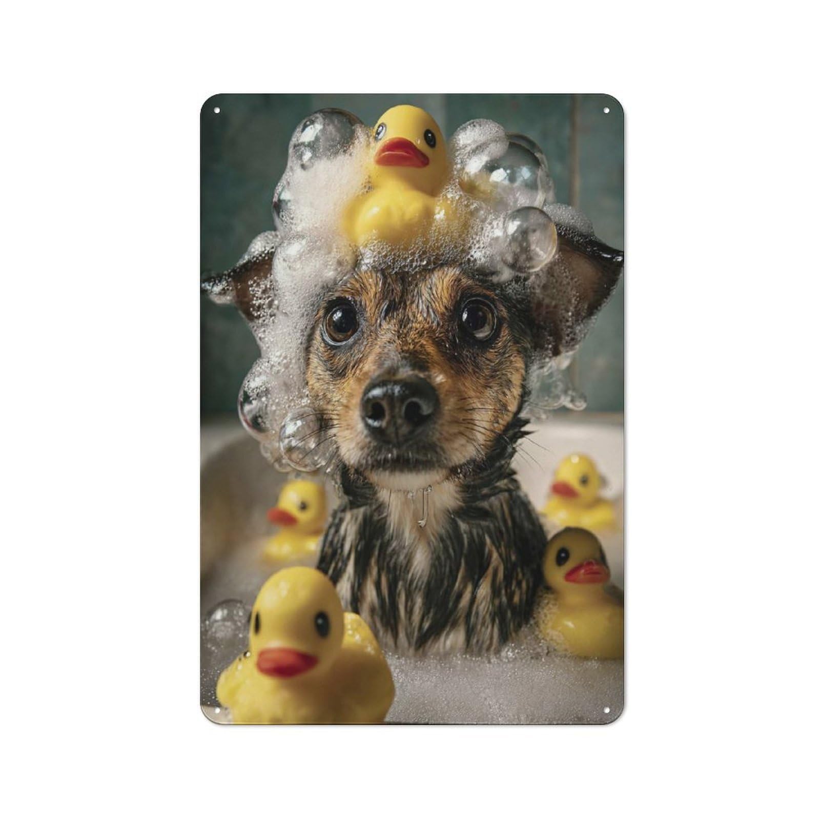 Junmoney Style-5 Vintage Tin Sign 30X20cm With Dog Bath Time With Rubber Ducks For Home Bar Wall, Metal Sign Decor For Home Bars And Entertaining Spaces