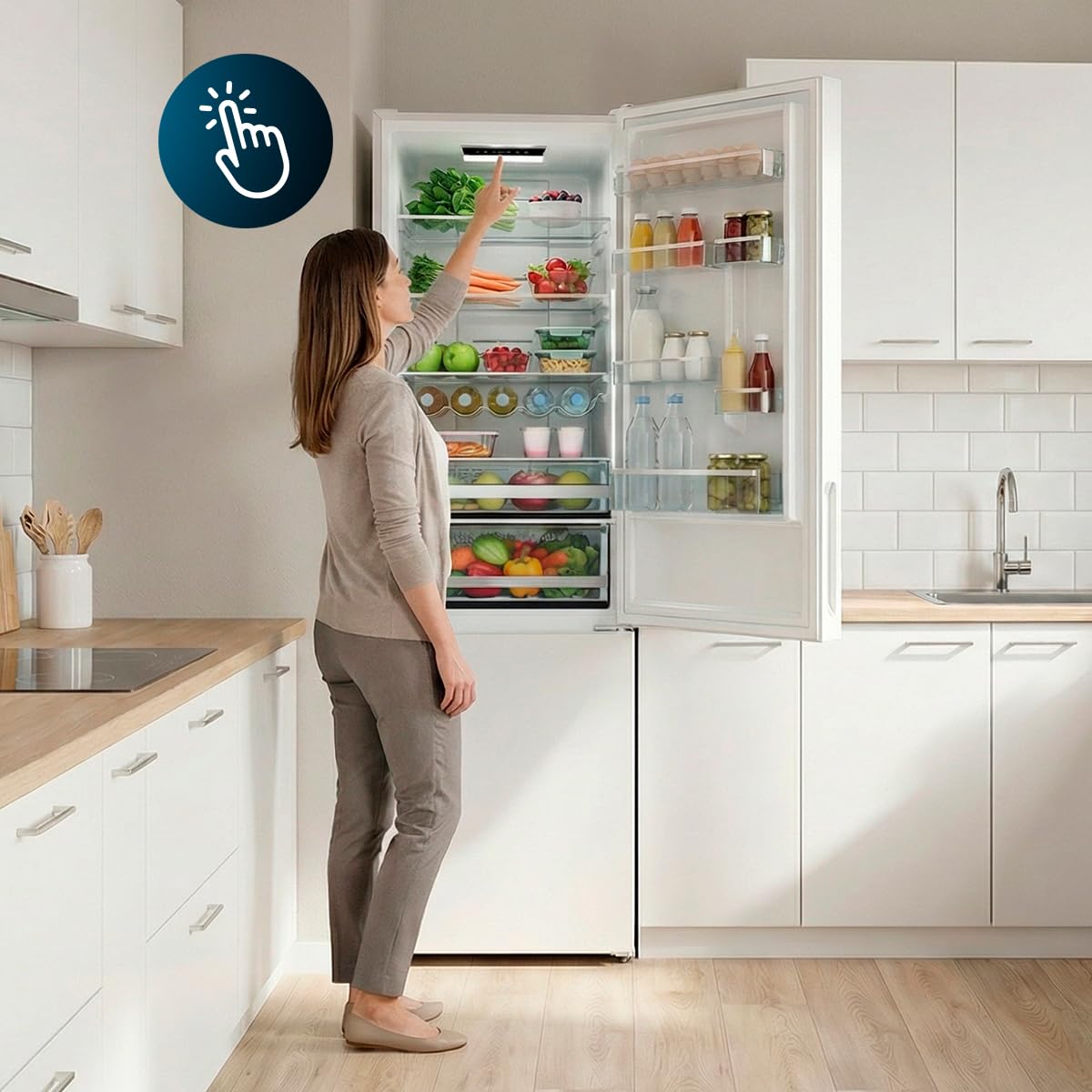 Cecotec Réfrigérateur Combiné Bolero CoolMarket Combi 356i Dark E. 200 cm de hauteur, 59,5 cm de largeur, Classe E, Technologie Multi Airflow, FreshnessFlex et HumidityFlex HUB, Dark Inox.