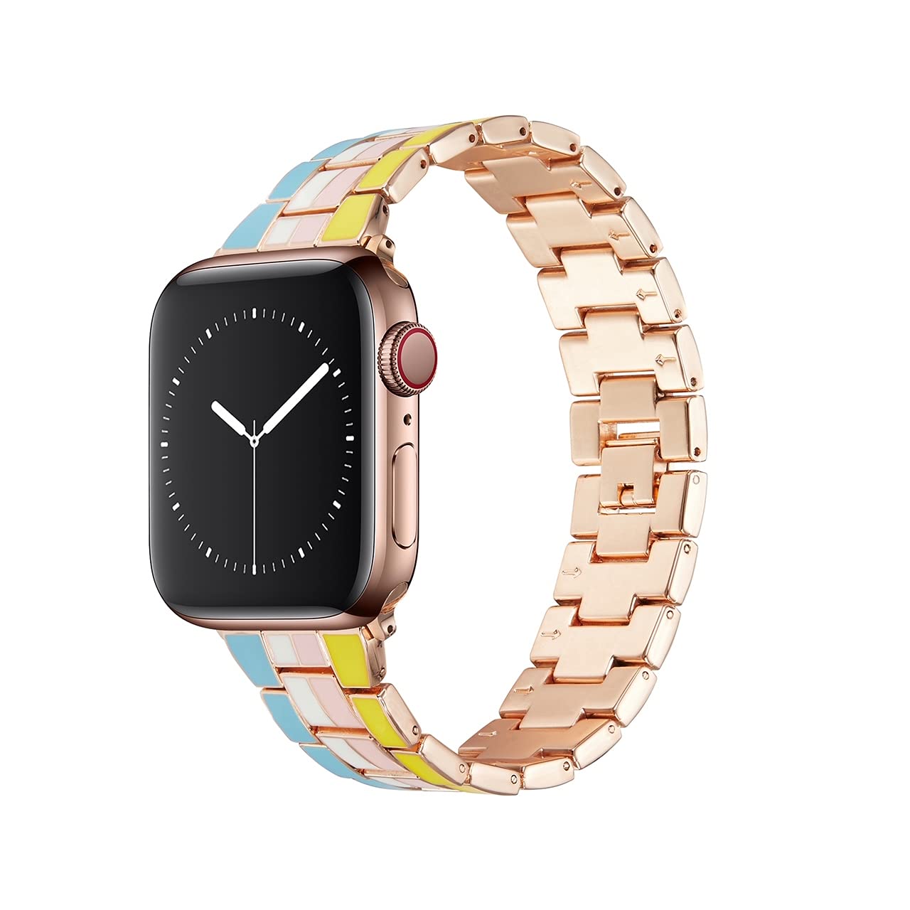 SOFTY STAINLESS METAL FANCY BRACELET STRAP FOR COMPATIBLE WITH IWATCH 44MM / 42MM FOR WATCH SERIES 6/5/4/3/2 – YELLOW WITH BLUE