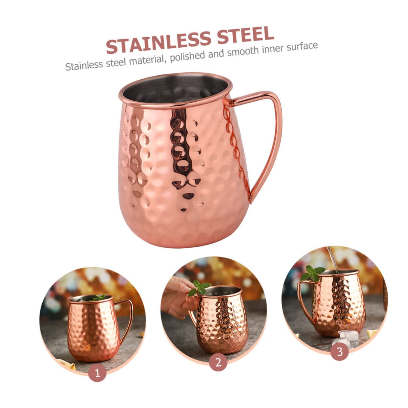Uonlytech Taza de Acero Inoxidable Martillada para Cócteles Taza para Bar Resistente Capacidad Diseño Práctico y Ligera para Uso Familiar y Profesional