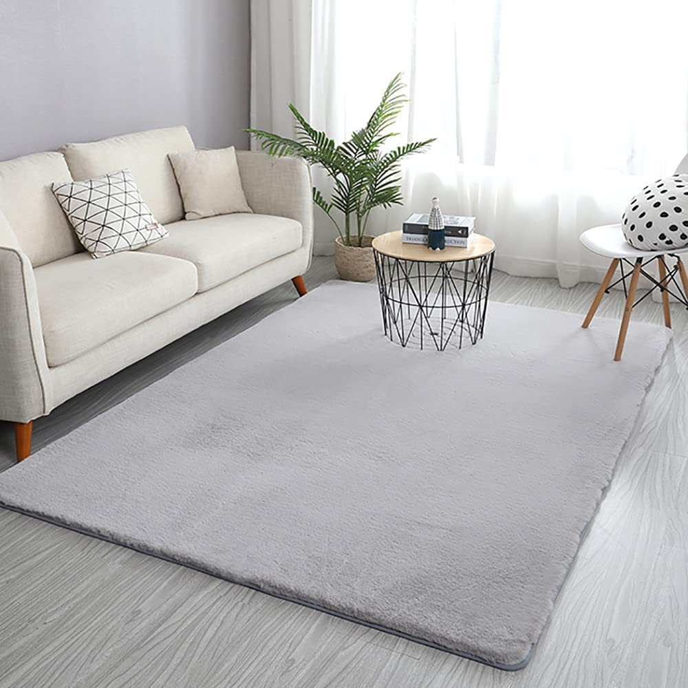 Photo 1 of Astorug Soft Rugs 3x5 Feet for Bedroom,Grey Fluffy Rugs Faux Fur Rabbit Area Rug for Dorm Room,Shaggy Rug Chair Couch Throw Rugs for Rooms Decor Machine Washable 3'x5' Grey