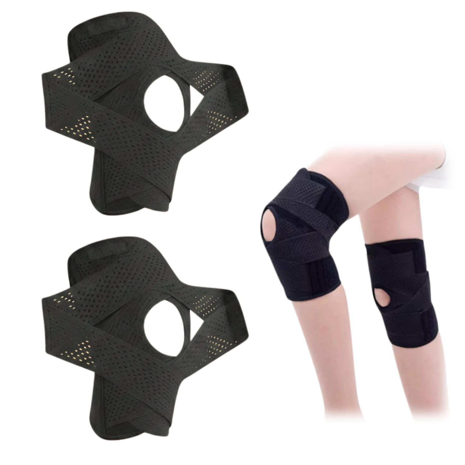 MEIION Genouillere Pieralis,Genouillère Cross Stab,Genouillère Sportive Réglable,Amorti et Anti-Choc,avec 4 Ressorts en Silicone et Garniture de Protection,Confortable et Respirante
