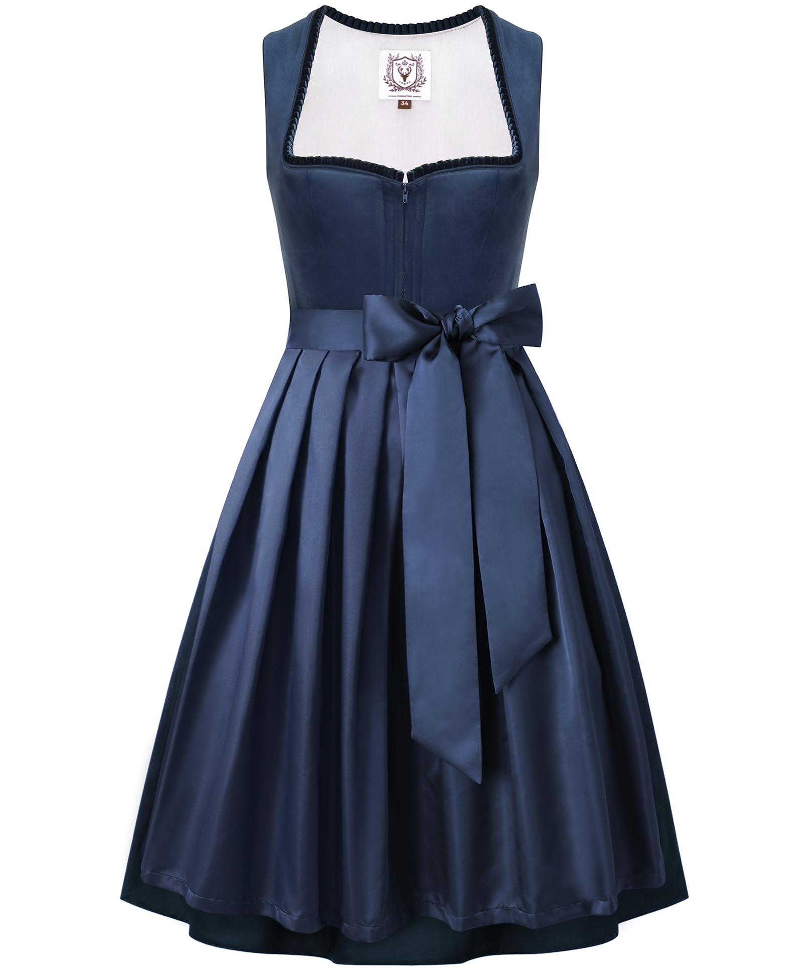DIRNDLSTERN Damen Blau Trachtenkleid - Dirndlkleid Midi mit Dirndlschürze Trachtenmode Oktoberfest Outfit