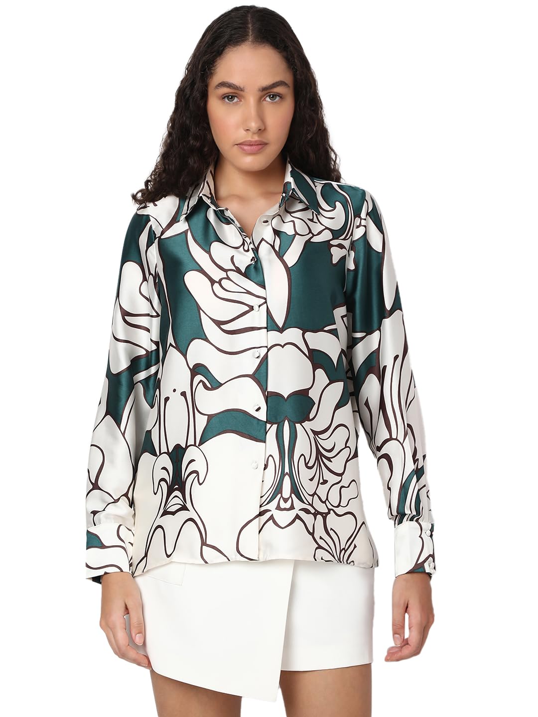 Vero Moda Women's Floral Print Regular Fit Shirt in neutral