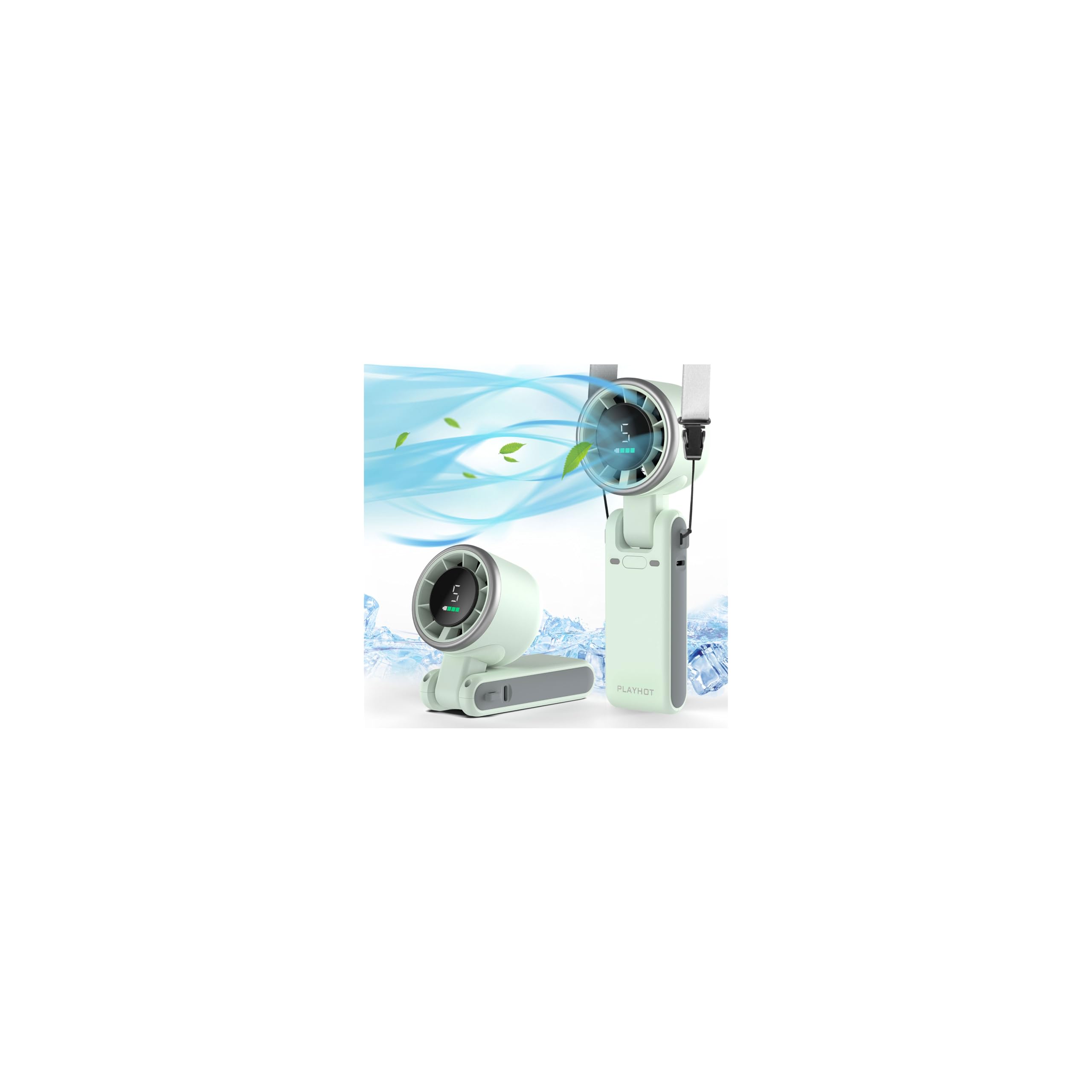 Portable Handheld Turbo Fan, 5 Gear Wind, Battery Operated, Up to 12 Working Hours, 3 IN 1 Hand Fan with Air Turbo Tech Cooling Fans for Outdoor Activities, Travel, Beach (Green)