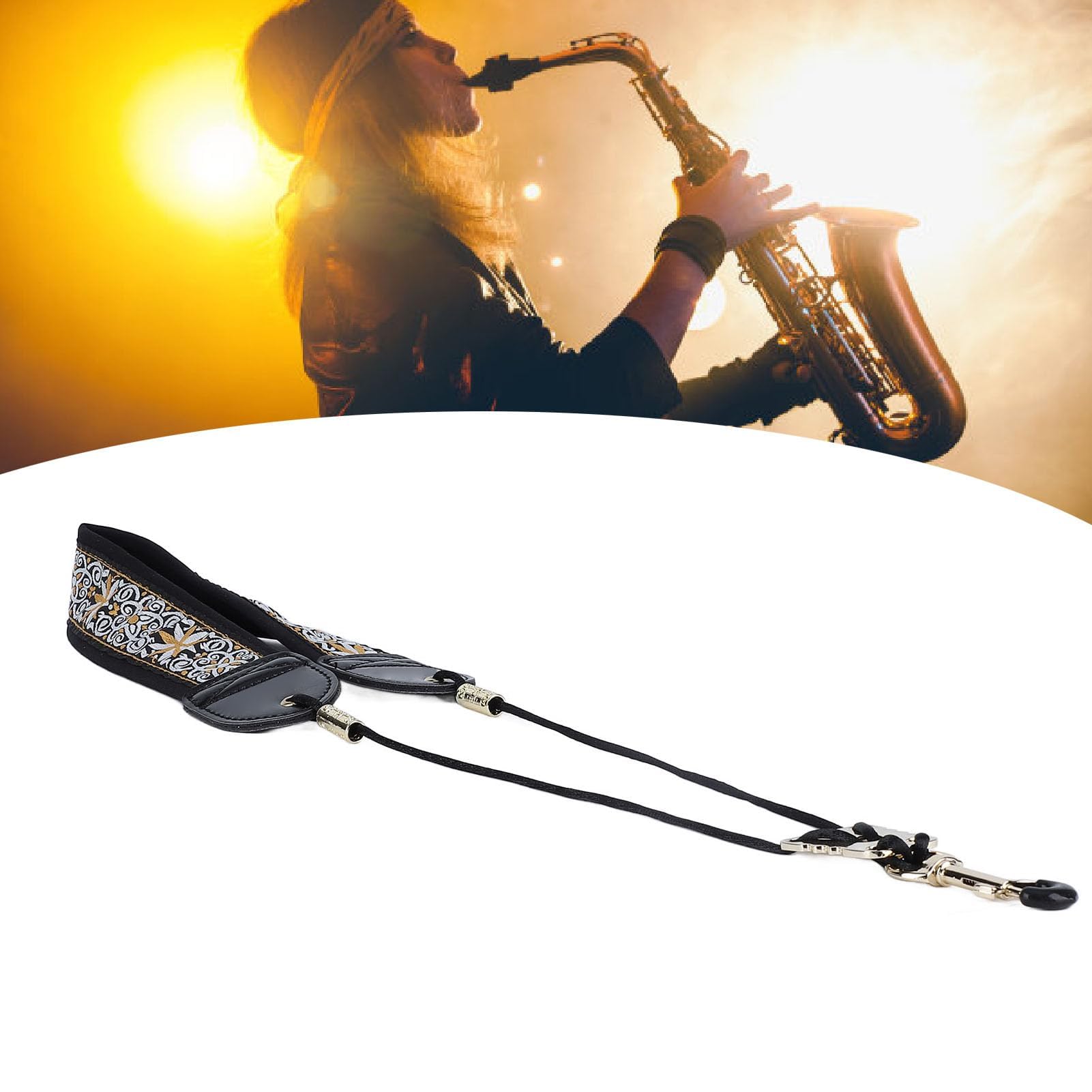 Tracolla per Sassofono Ricamata, Imbottita e Regolabile, Tracolla in Pelle per Strumenti Musicali, for Musicisti Professionisti e Principianti Sax Tenore Alto