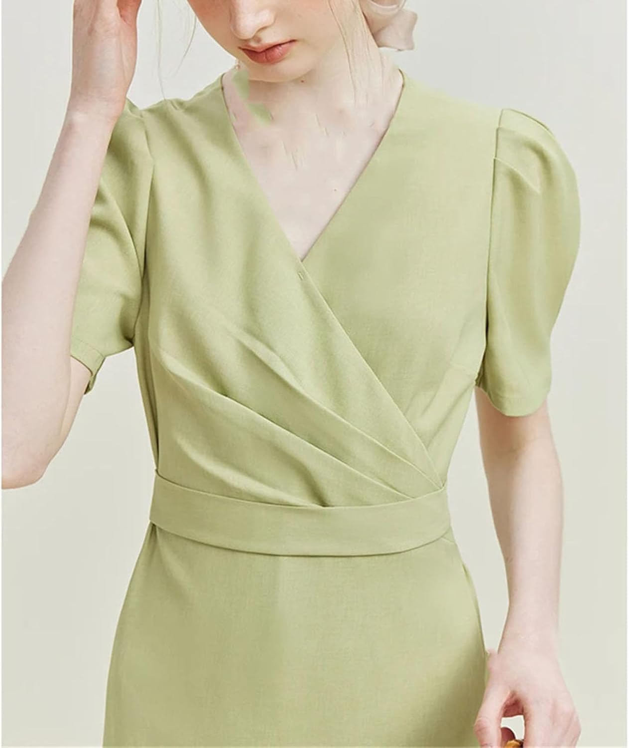 Women's V Neck Dress for Women Waistband Slim Dress Green Black Pink High Waist Dresses
