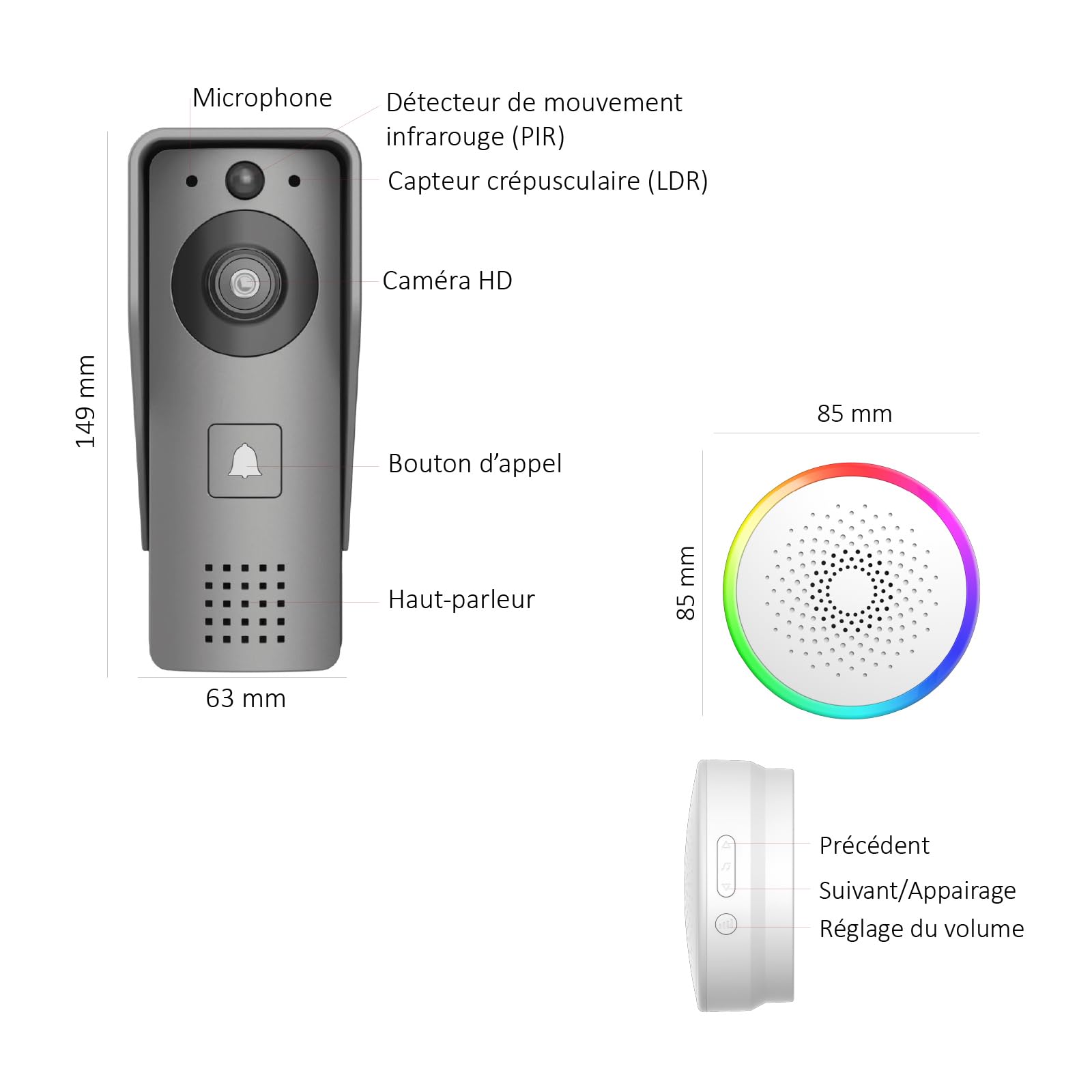 KYF Portier Vidéo Solaire connecté WiFi avec Carillon intérieur 60 mélodies Contrôle Vocal