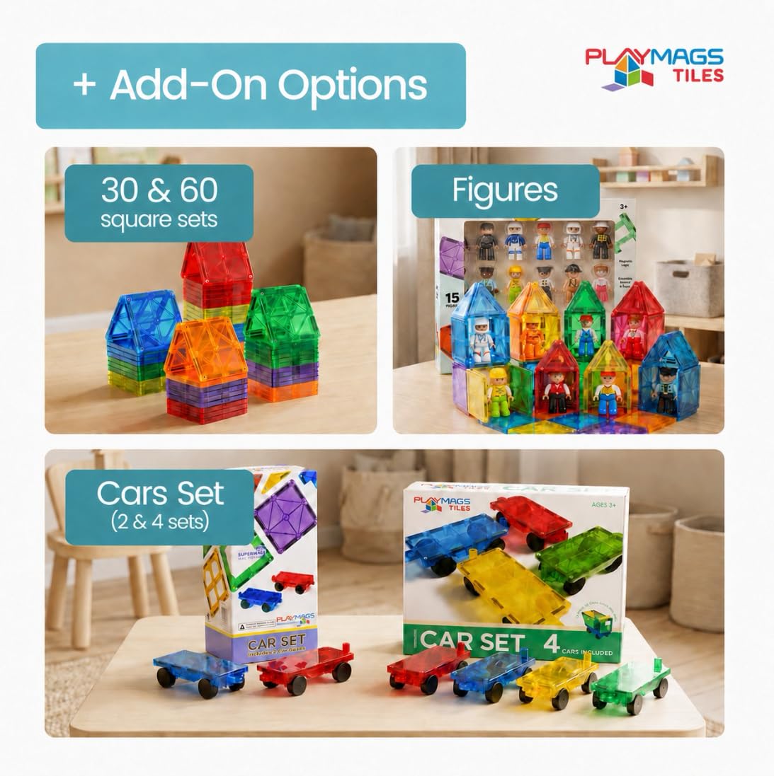 Playmags Magnetische Bausteine - Blocs De Construction Magnétiques Enfant Ensemble De 150 Mégas : Aimants Plus Puissants, Robustes, Super Durables avec des Carreaux De Couleur Clairs Et Transparents