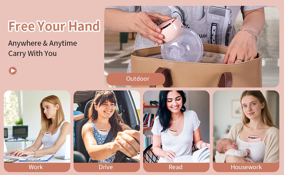 Electric Breast Pump（1 Pcs）, Hands Free of Longer Battery Life & Smart LED Touch Screen,Portable Electric Breast Pump with 3 Modes & 9 Levels,Low Noise,Safe & Easy to Clean,26 mm Flange,Pink