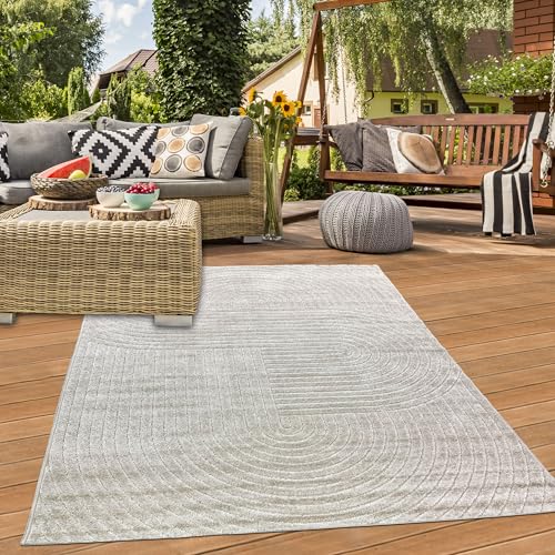 Teppich-Traum Alfombra de Interior y Exterior para jardín, Patio, balcón, terraza acristalada, Resistente a la Intemperie, Estilo Boho, Beige, 200 x 280 cm