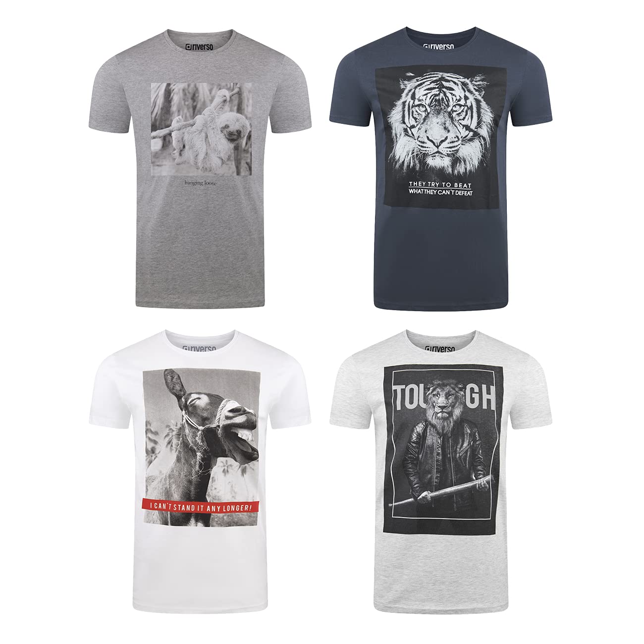 RIVFritz Lot de 4 T-Shirts Homme Coton Impression Animale Tailles S-5XL