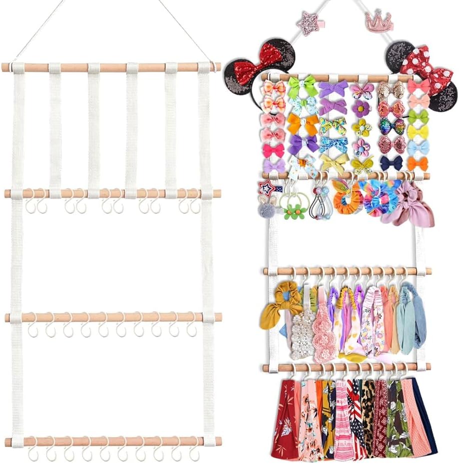 AMERTEER Headband Holder and Bow Organizer for Girls | Wall Hanging Hair Accessories Storage | Hair Bow Organizer | Large Capacity Decor for Toddler Girls' Room