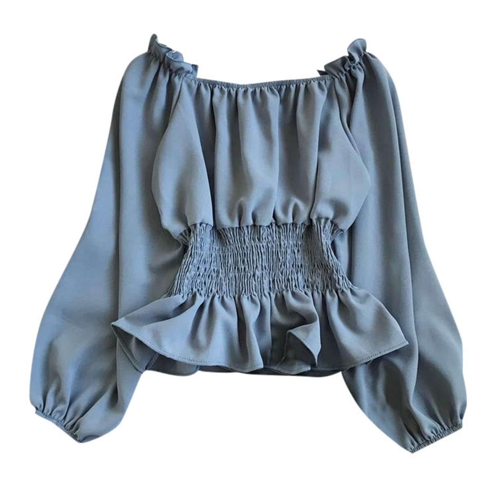 Medieval Women's Off Shoulder Shirt - Gothic Long Sleeve Steampunk Chic Court Vintage Tunic Solid Colour Renaissance Victorian Halloween Carnival Cosplay Casual Short Top, Blue, XL