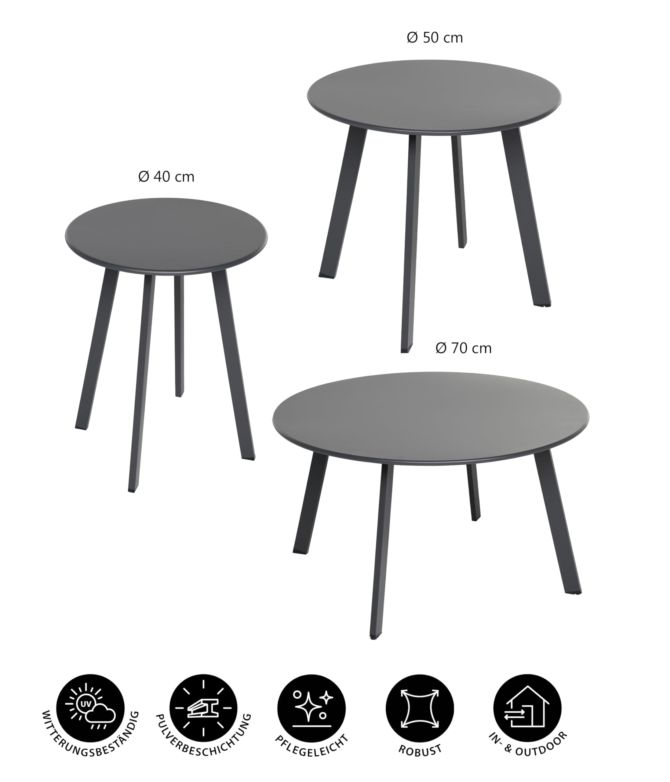 Dehner Tavolino Lian, circa 50 cm, altezza circa 45 cm, acciaio verniciato a polvere, grigio