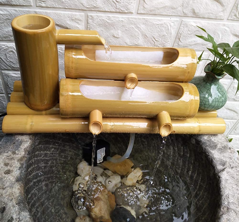 Fontaine de Jardin en Bambou, Fontaine d'extérieur de Style Japonais, décoration Moderne, Sculptures Artisanales, 45 cm de Hauteur.