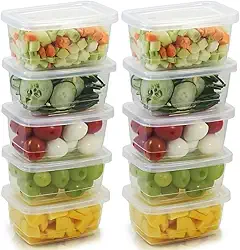 Conjunto 10 Potes Plásticos Pequenos Retangulares, Transparente, 260ml, Livre de BPA, Próprio para Micro-ondas, Freezer e Lava-Louças, 11x10x7,5cm, Premium, Felix Magazine