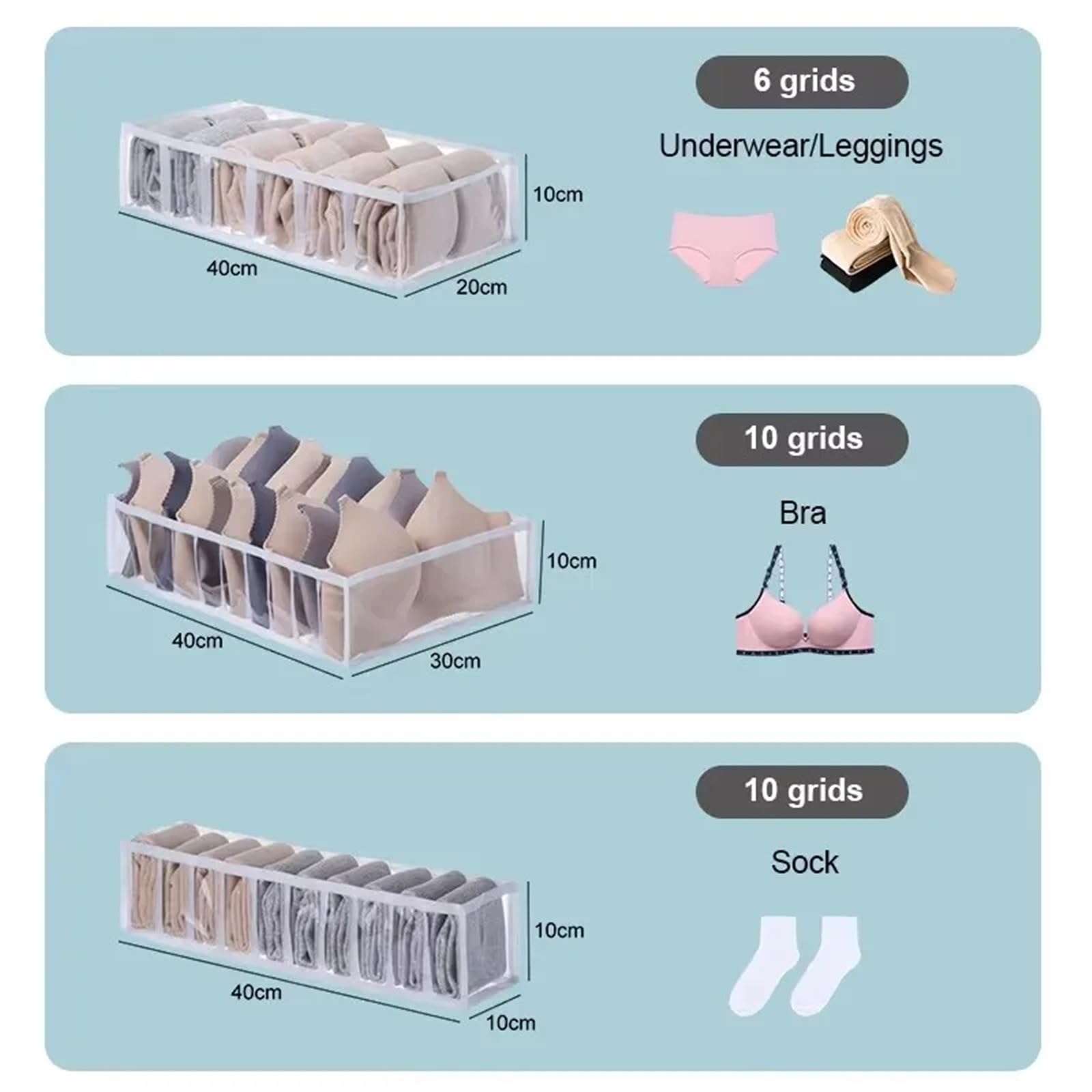 Organizzatore per cassetti della Biancheria Intima, Scatola Porta Calze, Reggiseno, Armadio per la casa, divisorio per Vestiti Pieghevole