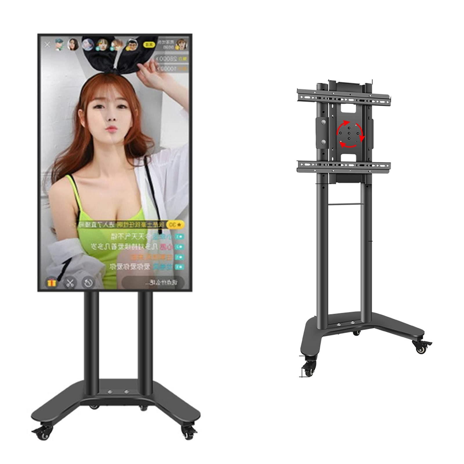 HPTHLY Height Adjustable Tv Stand - Mobile Tv Cart On Wheels - Mobile Tv Cart For 32-60 Inch Tvs, 0-90° Horizontal And Vertical Screen Rotation, Up To 100Kg