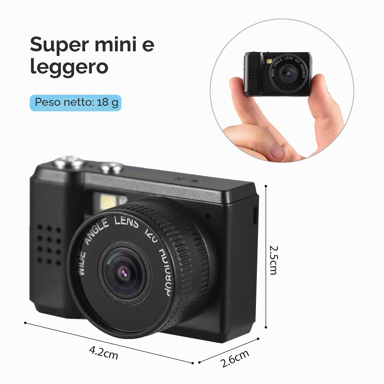 Andoer Mini Fotocamera Digitale, 1080P, Compatta, Con Schermo LCD, Rosa/Nero, Per Bambini, Adolescenti, Anziani, Principianti