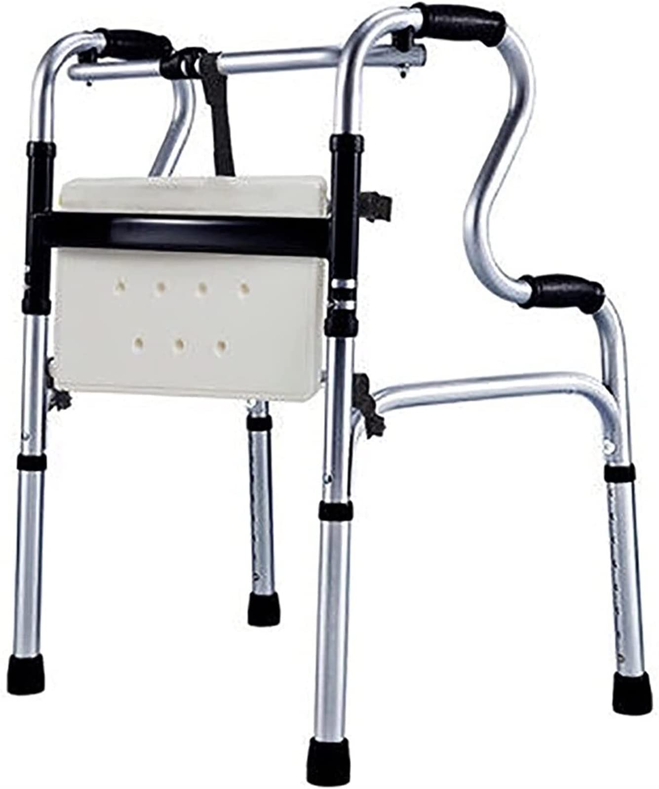 Deambulatore Pieghevole Leggero con Sedile, Ausilio per Deambulazione Portatile per Anziani/Disabili per Interni/Esterni, Sedia da Doccia per Bagno,No Wheels