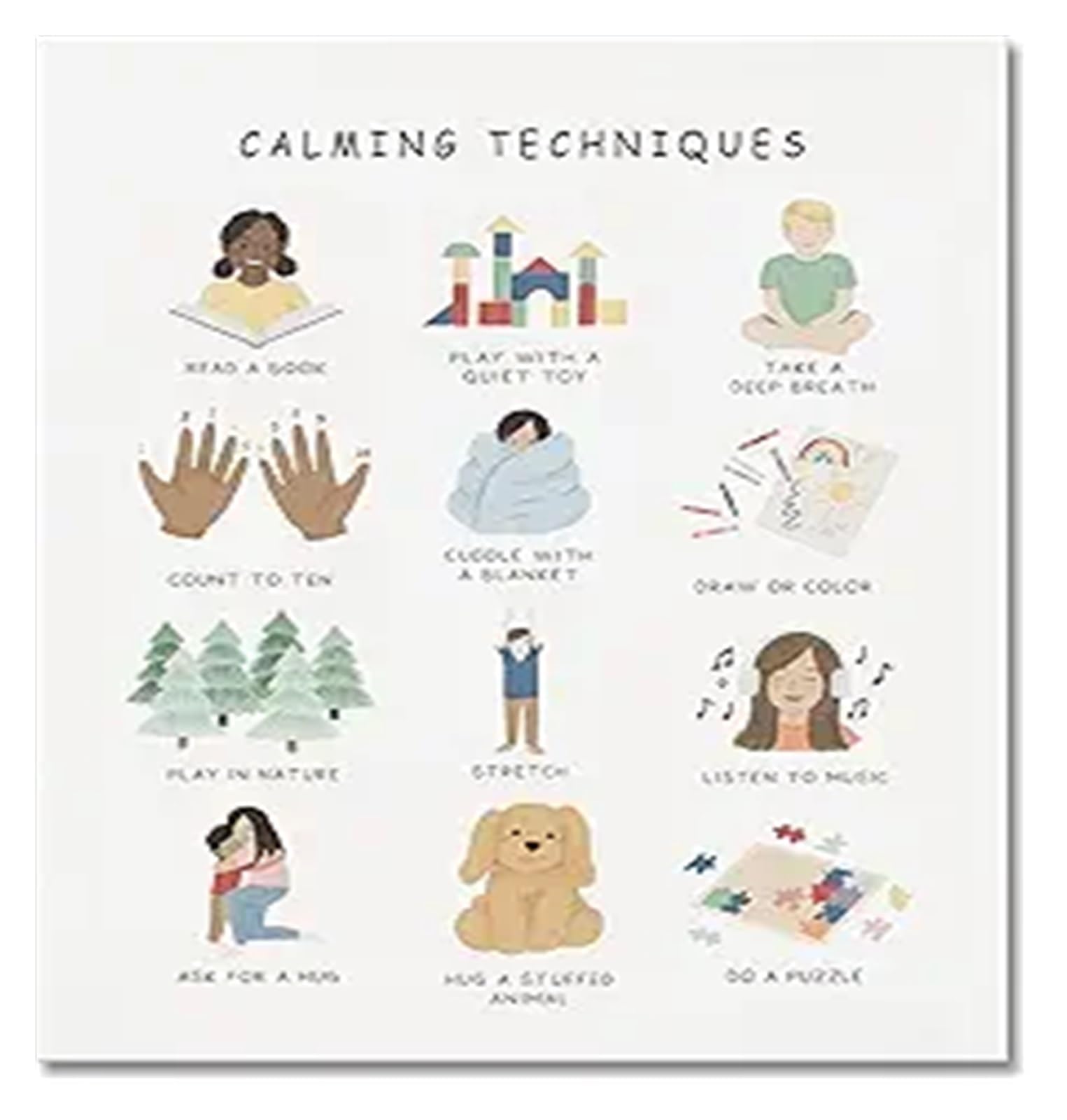 MDBJTCYZN Special Education Wall Decor Calming Corner Posters Mental Health Feelings Calming Techniques Boho Emotions Chart