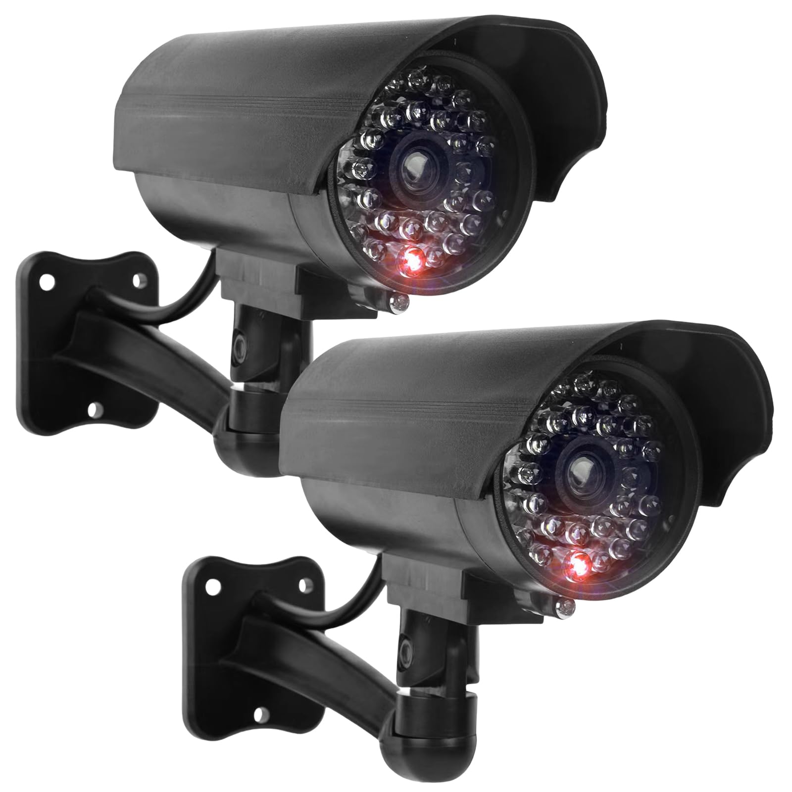 GOMETY Lot de 2 caméras factices extérieures, fausse caméra de sécurité avec LED rouge clignotante, caméra CCTV factice de sécurité pour intérieur et extérieur