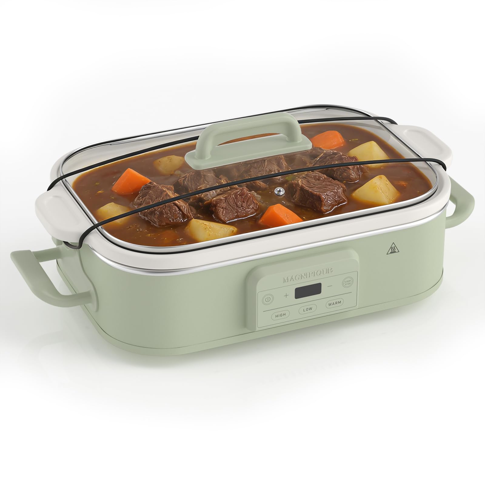 Magnifique 4 Quart Casserole Digital Slow Cooker Premium Ceramic Bakeware for Oven Dishwasher Safe Baking Dish Sage