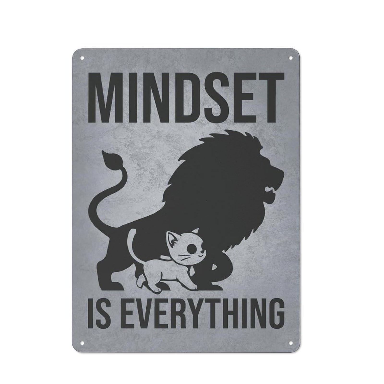 Junmoney Style-4 Mindset Is Everything Lion Cat - Gym, Hustle, Success, Motivational Vintage Metal Plaque 40X30cm For Hobby Room Or Studio, For Kitchen, Dining Room And Home Bar Wall Decor