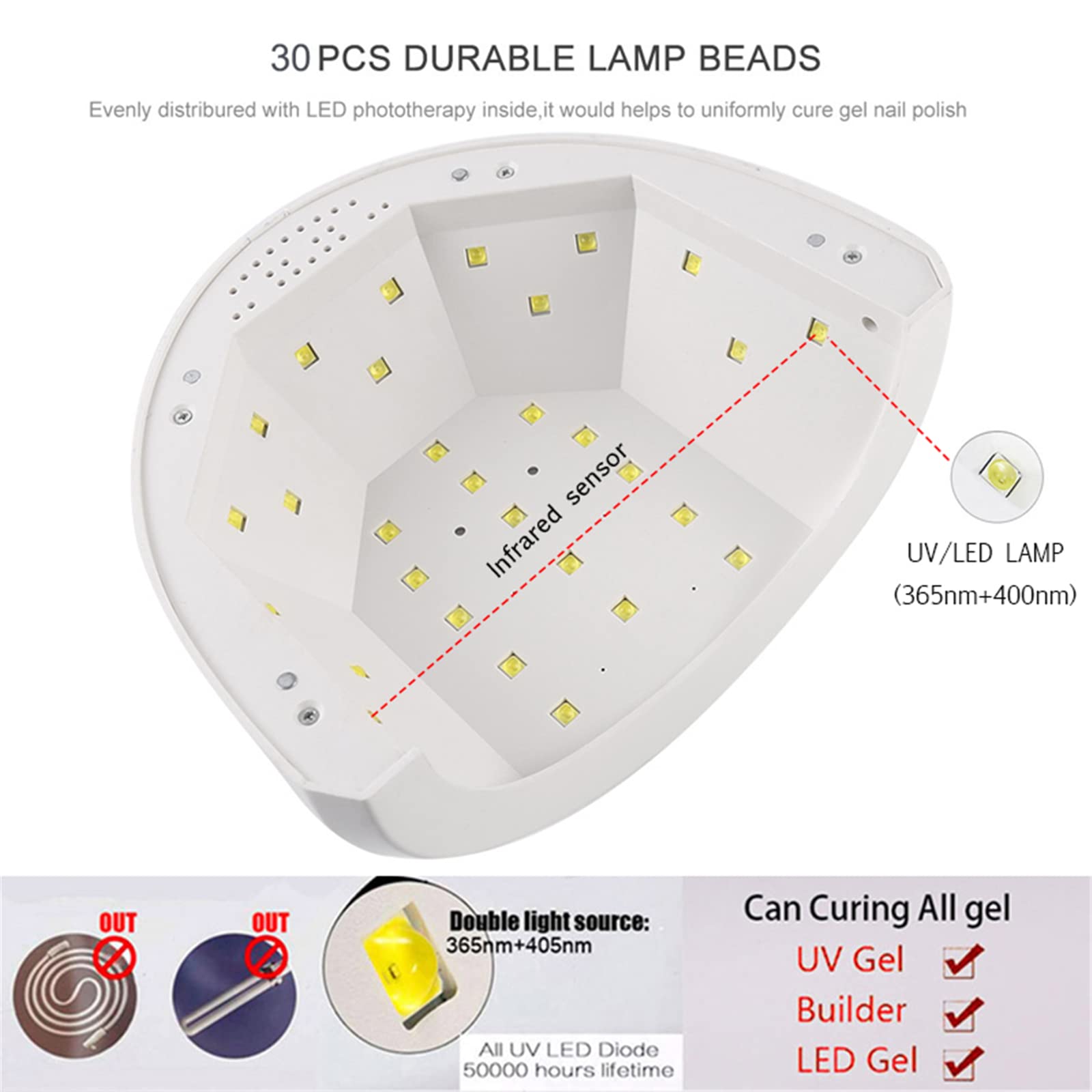ZYC 48W SUN1S UV LED Lampada per Unghie per Tutti i gels 30 LED Polish Sun Light Timer 10/30 / 60S Automatic Inductio Timer Strumenti Manicure