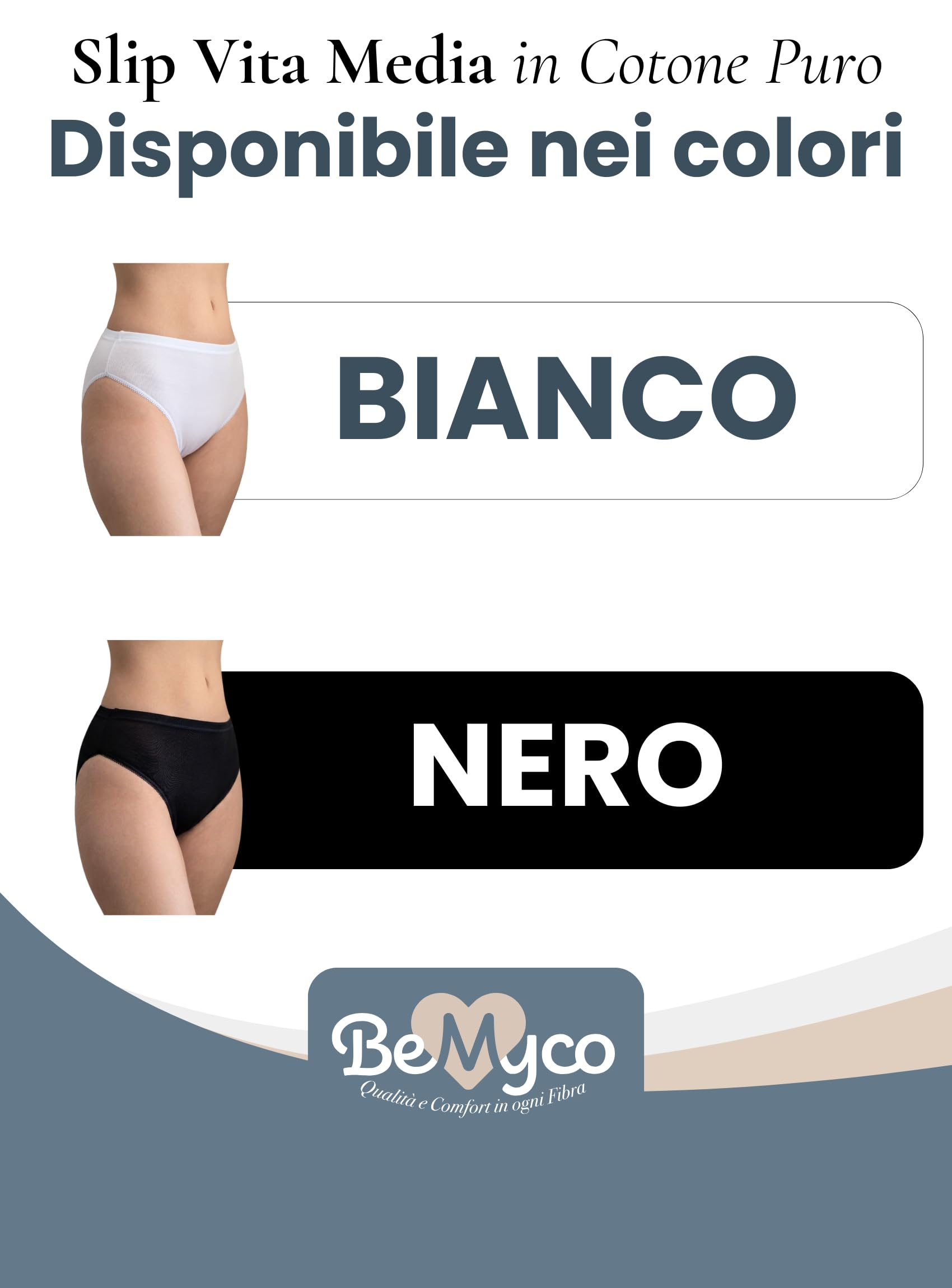 Set 6 Mutande Donna Cotone Vita Media | Slip Culotte 100% Cotone Puro, Antiallergiche | Intimo Donna Bianco/Nero | Made in Italy