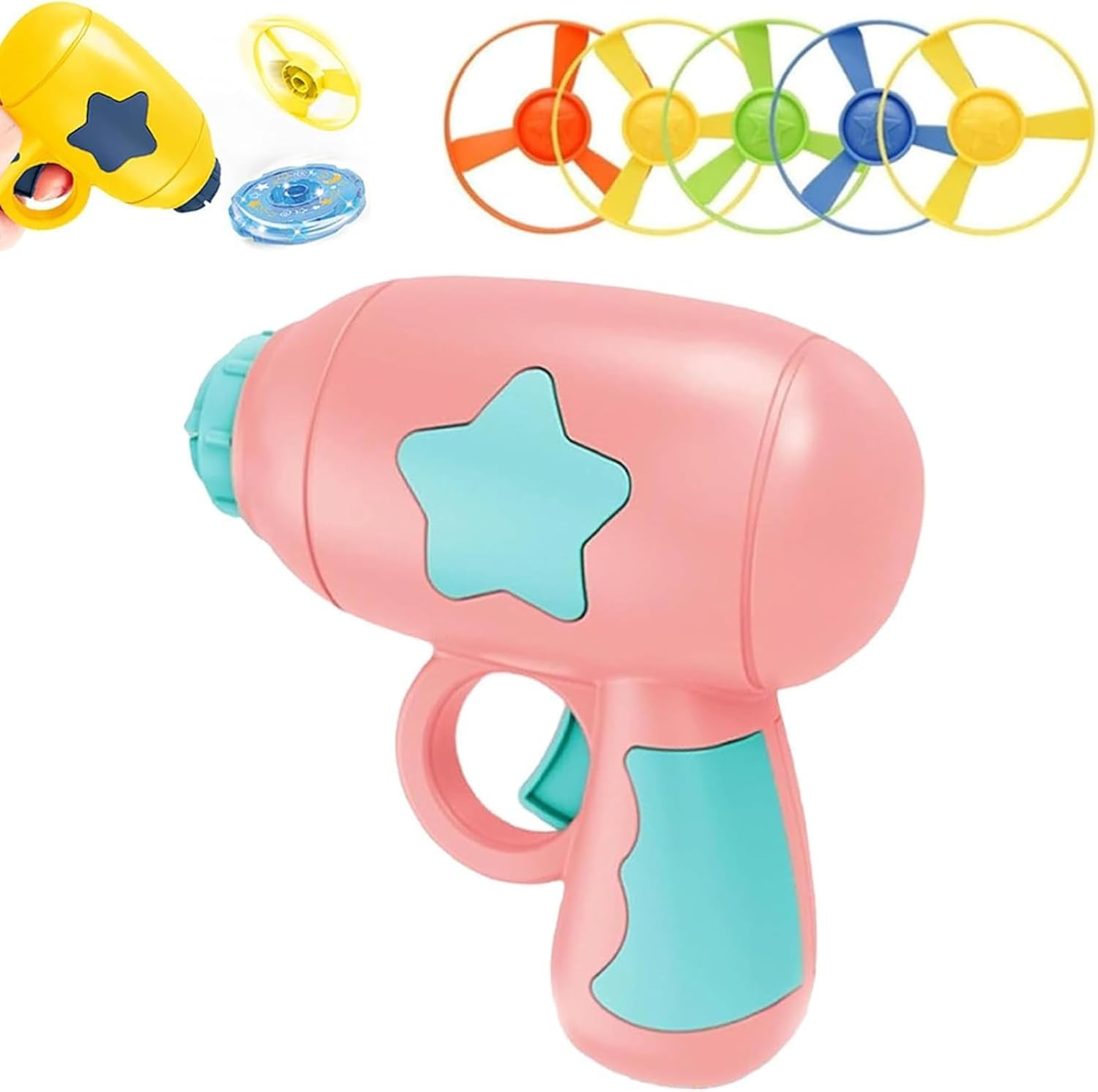 Cat Toy Propeller Launcher, Interactive Flying Disc Launcher Toy with Colorful Flying Propellers Set for Cats & Dogs, Flying Saucer Toys for Kitten Puppy Chasing Training Hunting (Pink)