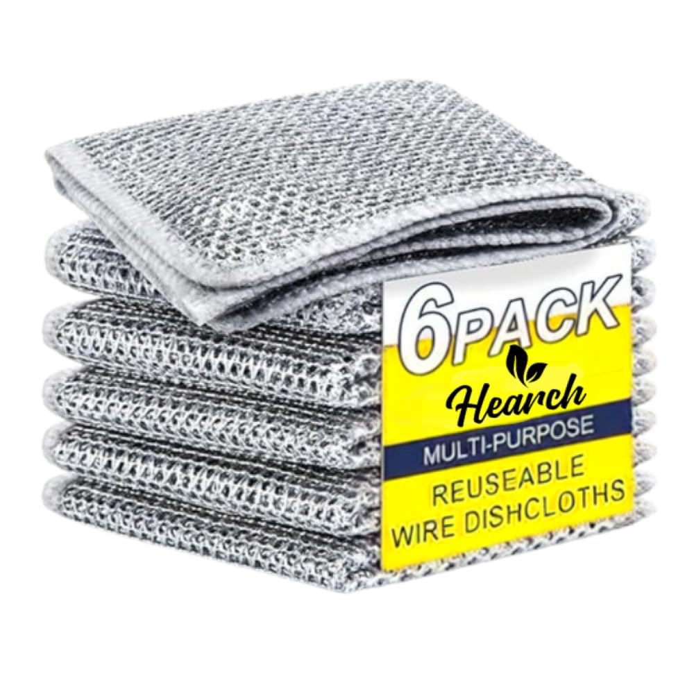Hearch Non-Scratch Wire Dishcloth,Multipurpose Wire Dishwashing Rags for Wet and Dry, Easy Rinsing, Reusable,Sinks,Reuseable Cleaning Cloths (Pack of 6) (B0DDC6QXYK) Amazon Price History, Amazon Price Tracker