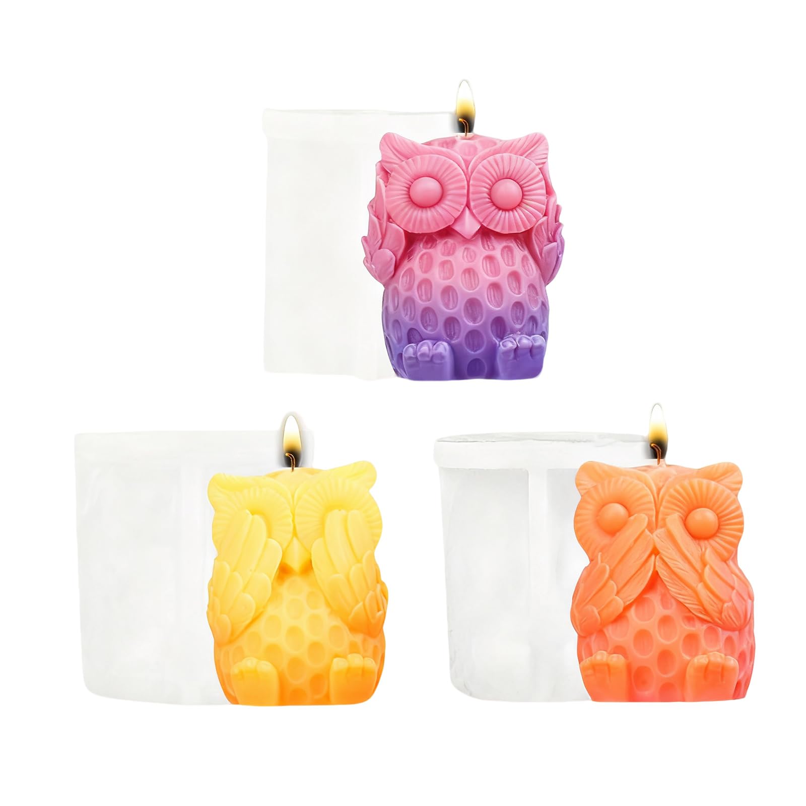 WYAHYQ 3Pcs Owl Silicone Moulds Candle Moulds for Candle Making Animal Epoxy Resin Casting Moulds