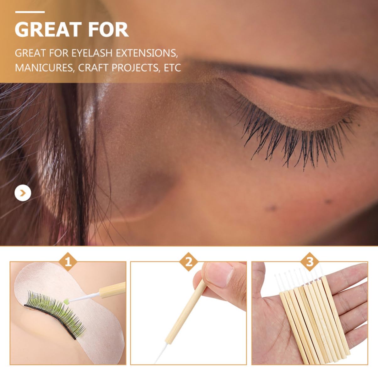 VICASKY 50pcs Bamboo Eyelash Grafting Brush Precision Tip Cleaning Swab Makeup Tool